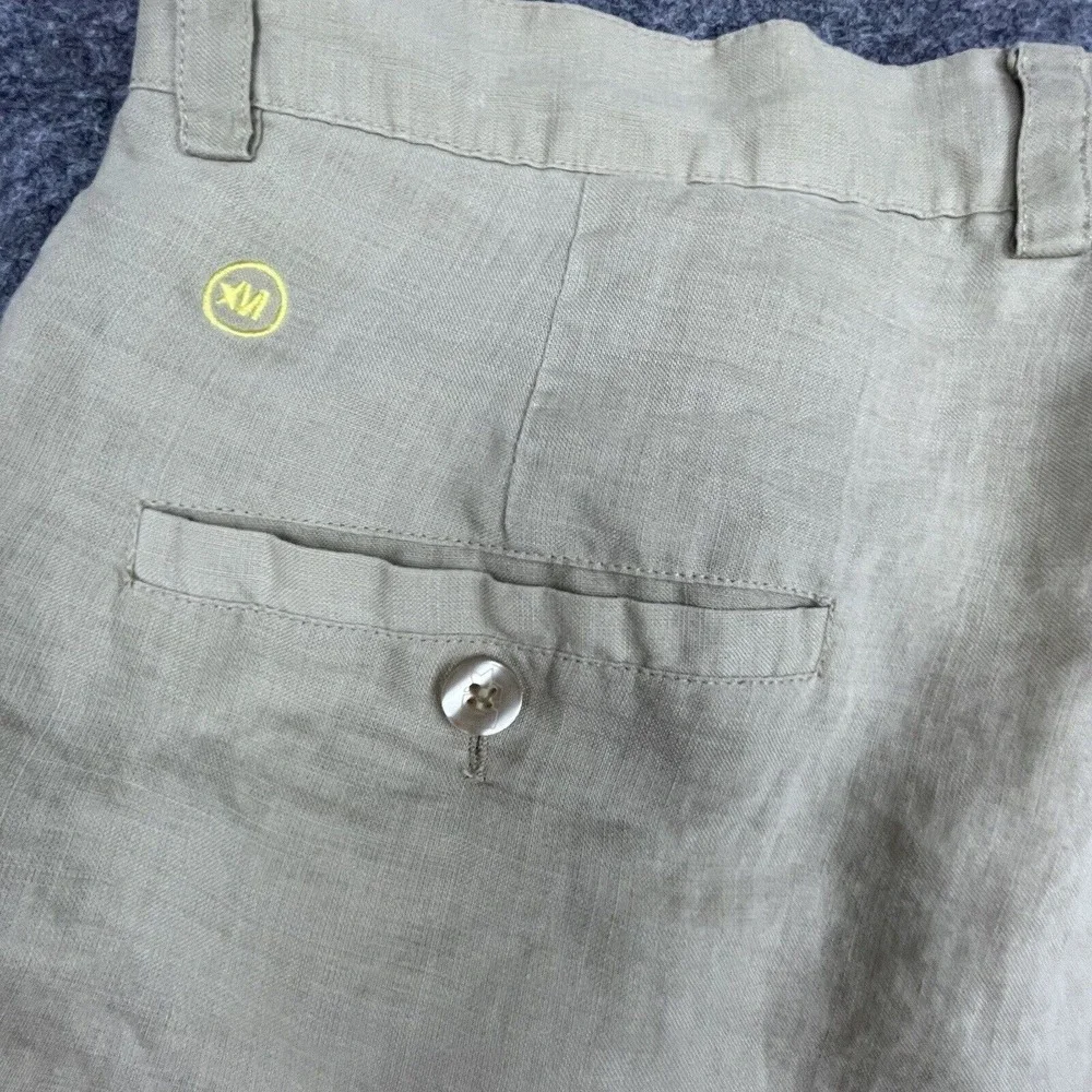 Mecca Gold Pants Mens 40 Khaki Linen Cropped Straight Leg Lightweight Casual